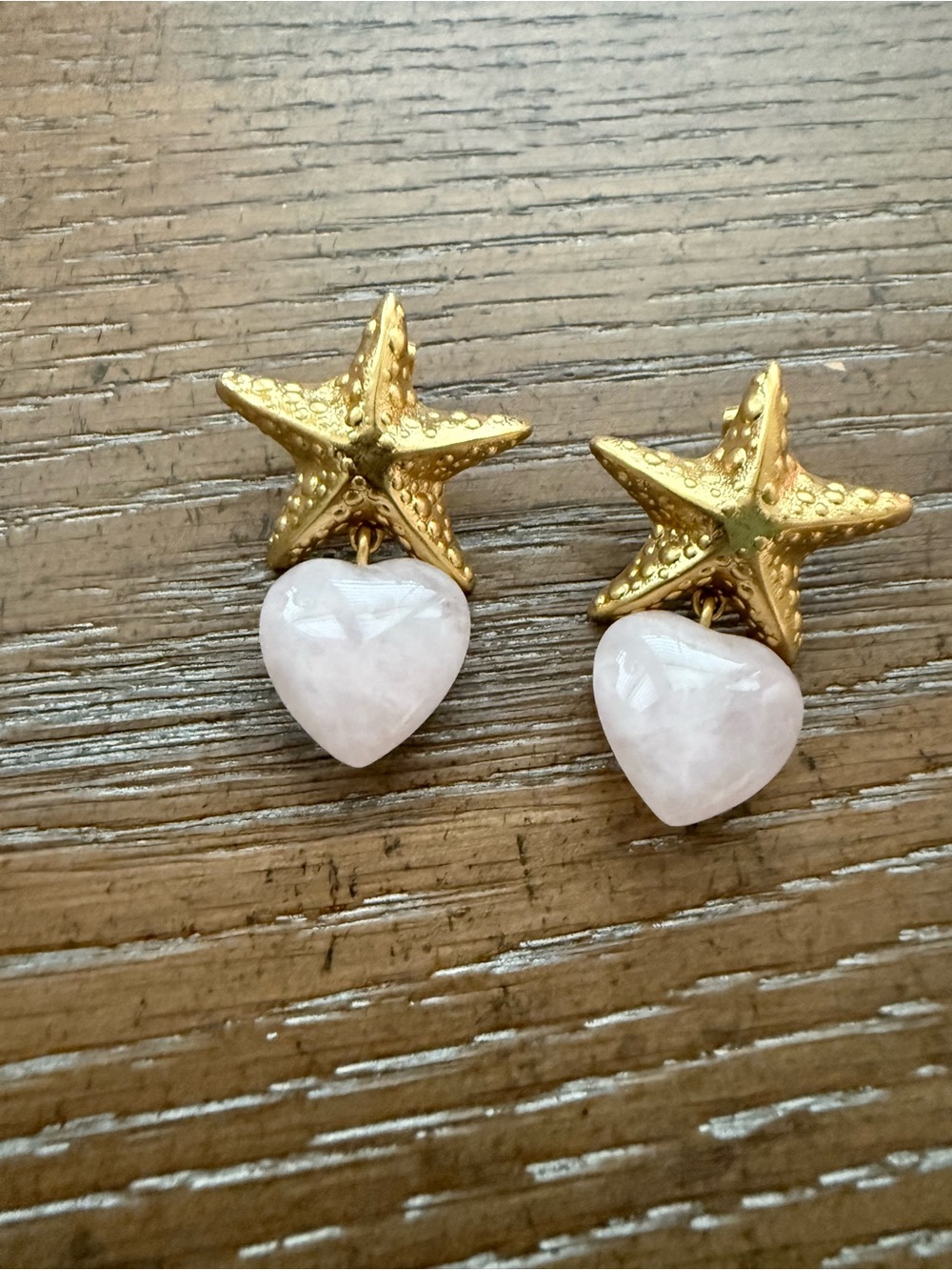 Tuckernuck Gold Star Earrings with Pale Pink Heart Drops